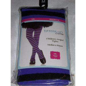 Wonderland Halloween Costume Childrens Purple Black Striped Tights Medium 7-10